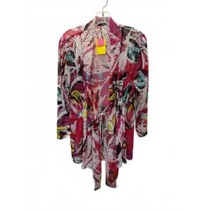 NEW CHERYL NASH women's tiki print tie front top in multicolor